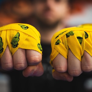 Frankenstein Monster Hand Wraps: Yellow Boxing Muay Thai Bandages (4.5m)