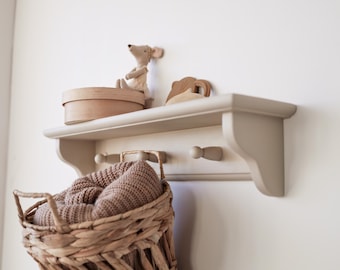 Minimalist wall shelf for baby room, Neutral nursery decor, Shaker shelf with peg rail, Thoughtful gift for new mom