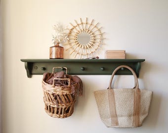 Shaker shelf with hooks, Farmhouse entryway peg rail shelf, Practical housewarming gift, Birthday gift for mom