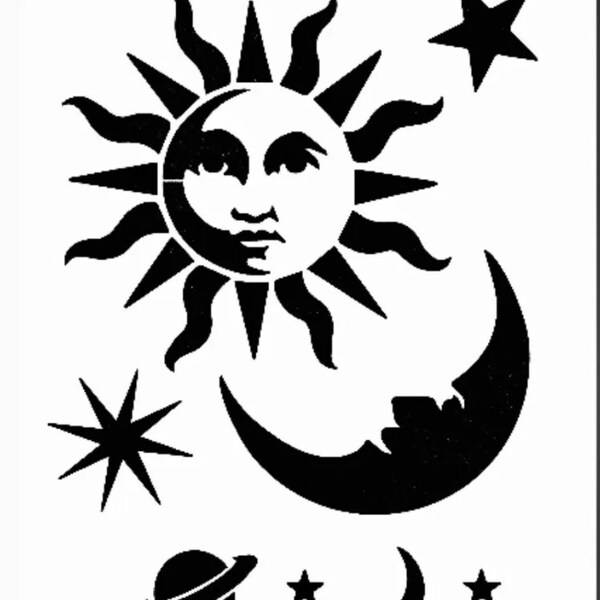 Celestial Sun And Moon Stencil Durable & Reusable 7x4 Inch Free Shipping