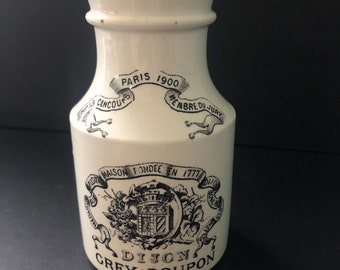 Gris Poupon Dijon Mostaza Jar Cerámica Antigua 1900 Francia Digoin & Sarreguemines