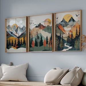 Arte infantil de montaña para habitación de niño, impresión de montaña, decoración de árbol para guardería, arte de pared para guardería, temática de aventura, impresiones de estilo nórdico para habitación de niño.