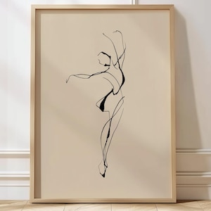 Line Art Poster Minimalistische Frau Druck Schwarz und weiß Figur Zeichnung Zeitgenössische Wanddekor Print Line Art Tanz Print Moderne Ballettkunst