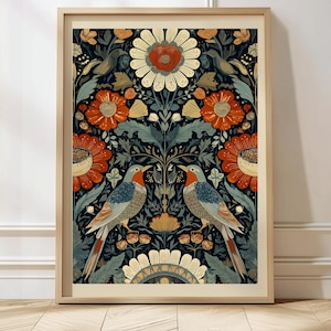 Scandinavian Wall Art Norwegian Folk Print Floral Bird Art Vintage Folk Art Boho Botanical Wall Decor Scandinavian Nature Illustration