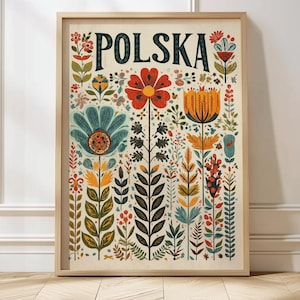 Polska Volkskunst Poster Vintage Polnisches Blumen Wand Kunst Druck Retro Polen Wohnkultur Traditionelles polnisches Geschenk Polen Wohndekor
