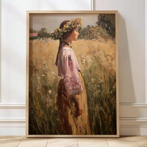 Polish Folk Painting Retro Folk Art Polish Folk Girl Illustration Farmhouse Nursery Art Hygge Home Decor Rustic Polish Wall Art
