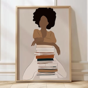 Black Woman Art African American Girl Print Afrocentric Bookish Print Book Lover Art Black Girl Art Afro Book Lover Wall Art Afro Art