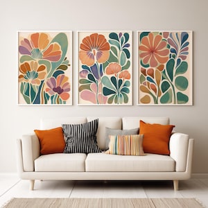 Floral Wall Art Botanical Print Set of Flower Paintings Bohemian Floral Wall Art Scandi Wall Decor Boho  Bedroom Print Bohemian Flower Art