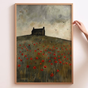 Poppy Art, Botanical Print Poster, Vintage Flower Print, Field Of Poppies, Bedroom Decor Poppy Painting