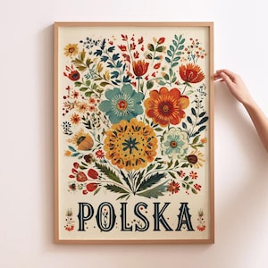 Polska Volkskunst Poster Vintage Polnisches Blumen Wand Kunst Druck Retro Polen Wohnkultur Traditionelles polnisches Geschenk Polen Wohndekor