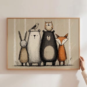 Scandinavian Woodland Art Forest Nursery Print Scandi Woodland Nursery Decor Panoramic Decor Animal Art For Baby Room Nature Nursery Art