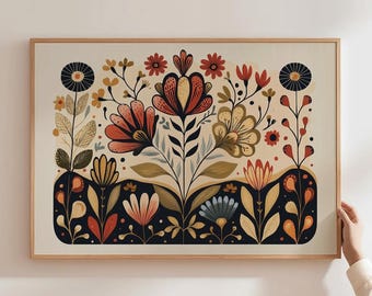 カラフルな壷　ミッドセンチュリー　ポストモダン　花柄　フォークアート　北欧　陶器 カラフルな壷 ミッドセンチュリー ポストモダン 花柄 フォーク