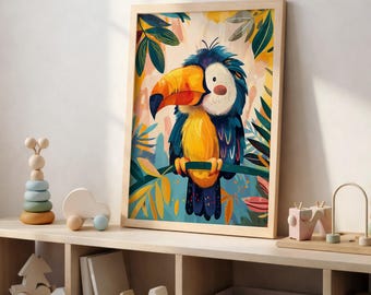 Toucan Art Print, Tropical Bird Wall Art, Colorful Jungle Animal Illustration