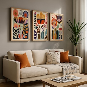 Scandinavian Art Norwegian Folk Art Floral Print Set of 3 Nordic Wall Art Scandi Folk Poster Boho Wall Decor Living Room Prints