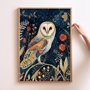 Skandinavische Eule Print Volkskunst für Kinder Nordisches Kinderzimmer Wandkunst Norwegische Schleiereule Poster Süße Tierkunst Skandinavisches Dekor
