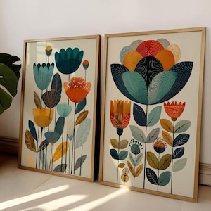 Scandinavian Art Norwegian Folk Art Floral Print Set of 2 Nordic Wall Art Norway Living Room Home Decor Scandi Bedroom Wall Art