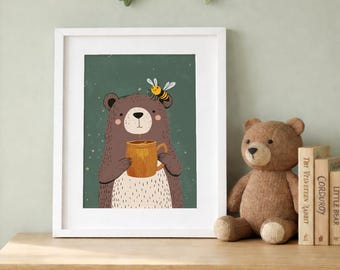Honey Bear Nursery Wall Art, Woodland Animal Nursery Decor