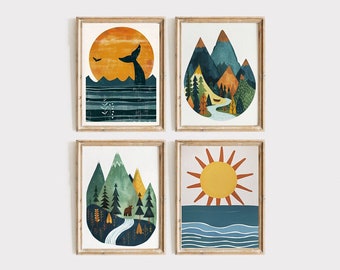 Boys Room Prints Mountain Kids Art Woodland Nursery Decor Boys Room Wall Art Adventure Theme Nursery Woodland Kids Room Prints Nautical Art