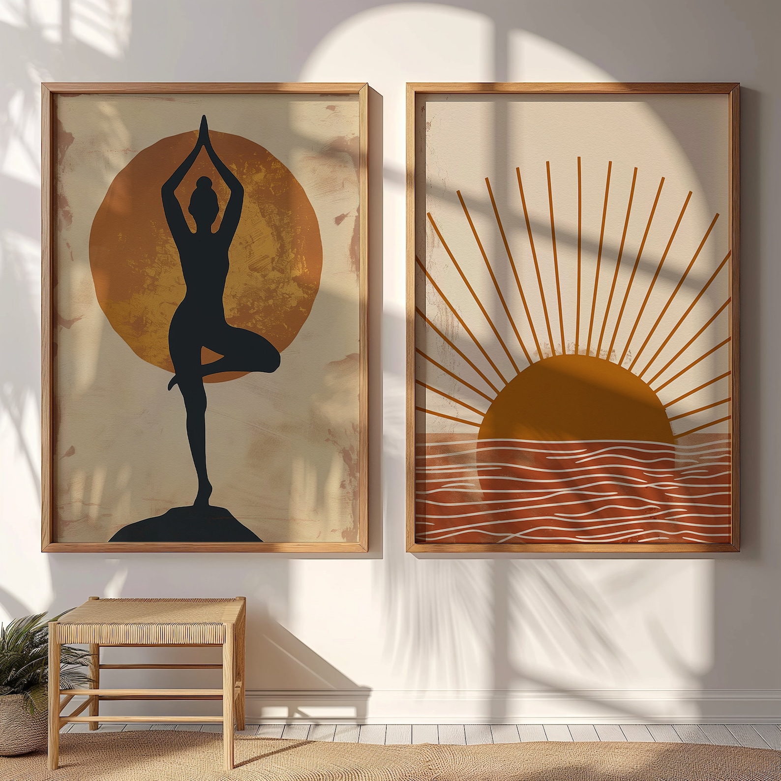 Yoga Wall Art Set of 2 Zen Yoga Prints Yoga Illustration Boho Woman ...