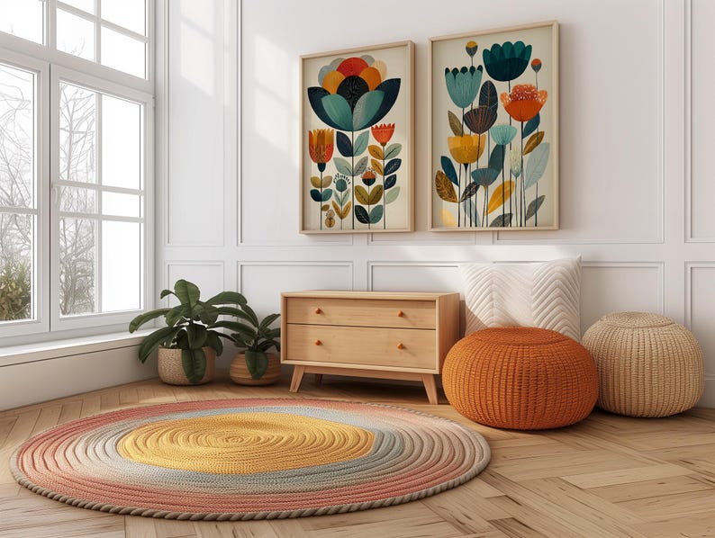 Scandinavian Art Norwegian Folk Art Floral Print Set of 2 Nordic Wall Art Norway Living Room Home Decor Scandi Bedroom Wall Art image 3