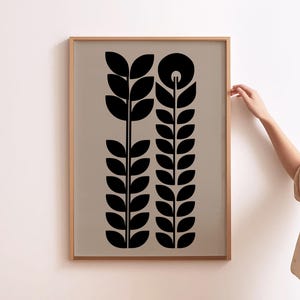 Mid Century Modern Botanical Print, Minimalist Floral Wall Art, Scandinavian Decor