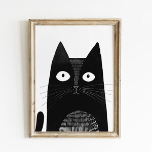 Modern Cat Art Black Cat Print Contemporary Cat Art Black Cat Wall Art Cat Lover Art Abstract Black Cat Art Funny Cat Print Monochrome Cat image 4