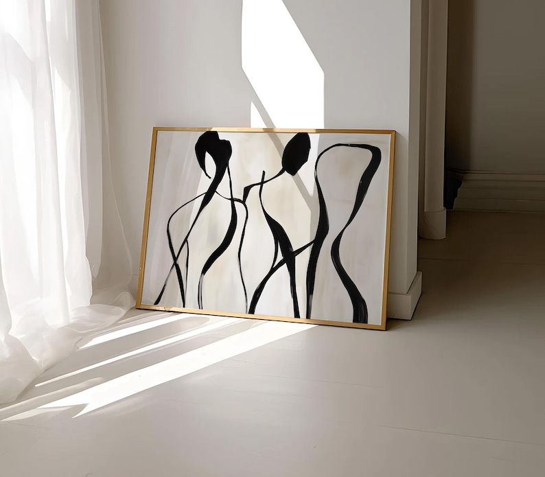 Modern Abstract Line Art Print, Minimalist Female Figure Wall Art, Mid ...