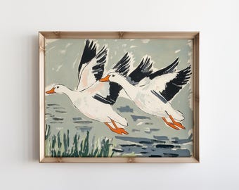 "Fliegende Gänse ""Fliegende Gänse"" Gemälde, Original Vogel Kunst, Wildtier Wanddekor."