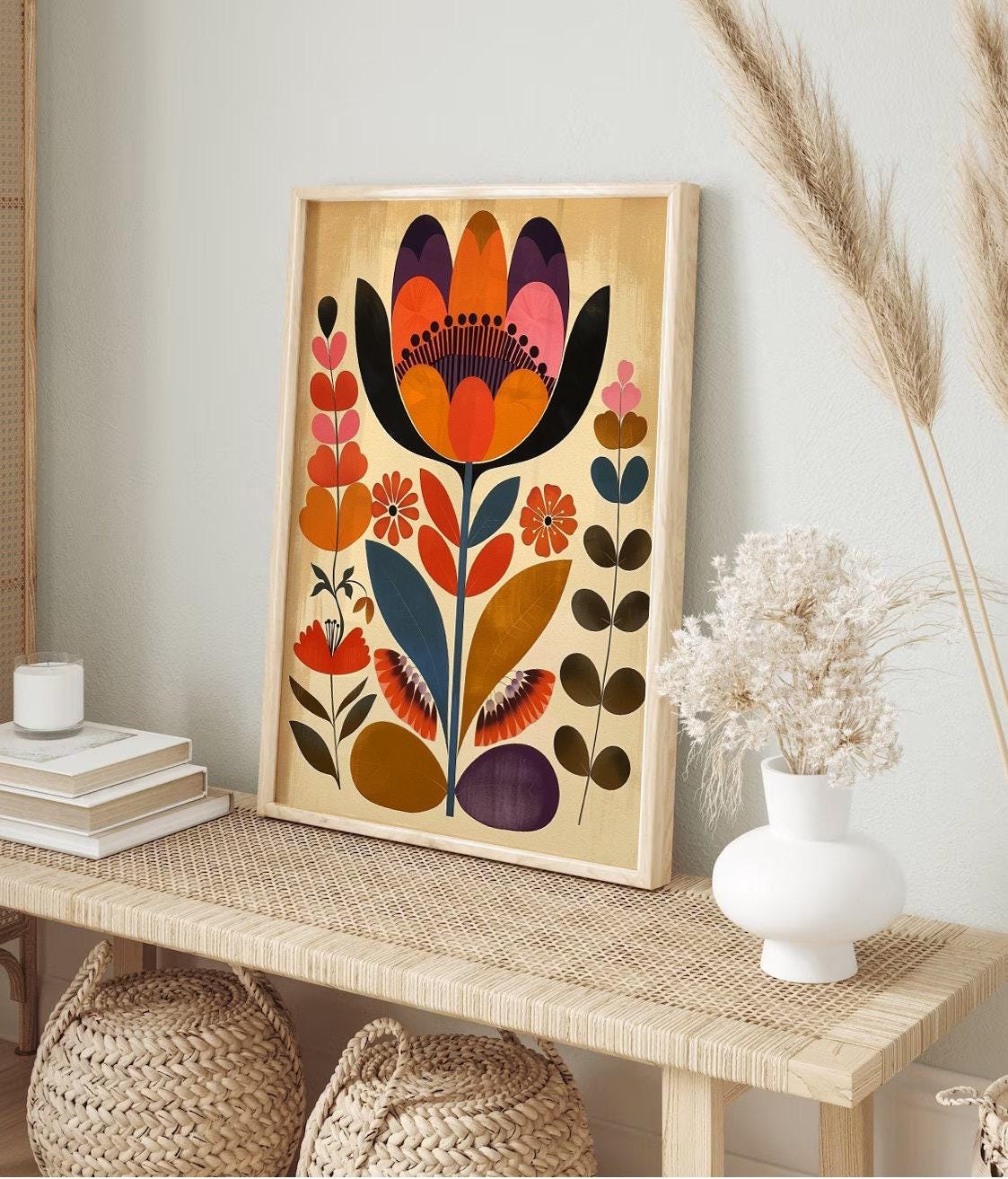 Scandinavian Art Norwegian Folk Art Floral Print Nordic Wall Art