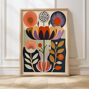 Ensemble de 3 affiches florales d'art populaire norvégien scandinave, style nordique, style bohème, pour décoration murale de salon. image 9