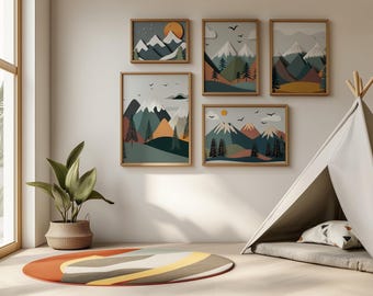 Boy Room Prints Mountain Kids Art Woodland Nursery Decor Boys Room Wall Art Adventure Theme Nursery Woodland Kids Room Nautical Camping Art