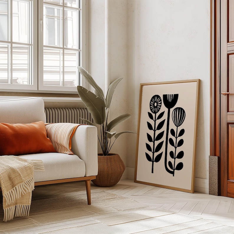 Arte escandinavo, arte popular noruego, estampado floral de pájaros, galería de arte nórdico, arte para sala de estar, decoración moderna para el hogar, conjunto de arte para cafetería, arte escandinavo imagen 14