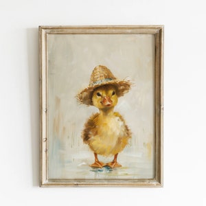 Farmhouse Nursery Art Vintage Duck Portrait Painting Rustic Wall Art Decor Vintage Farmhouse Wall Art Farm Animal Print Nursery Duckling
