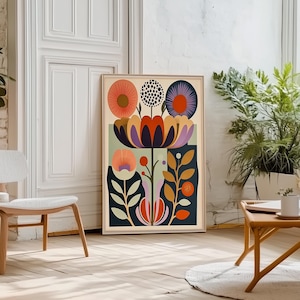 Ensemble de 3 affiches florales d'art populaire norvégien scandinave, style nordique, style bohème, pour décoration murale de salon. image 11