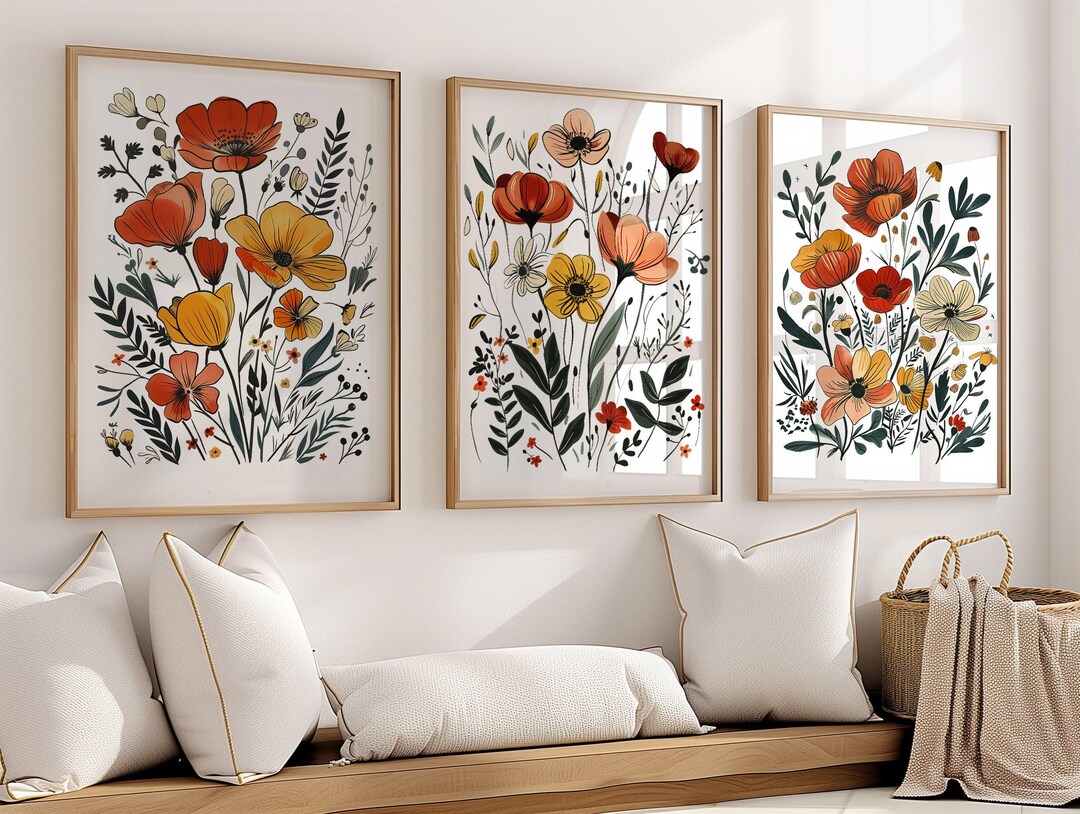 Wildflower Prints Set of 3, Floral Nursery Wall Art, Wild Flowers Art ...