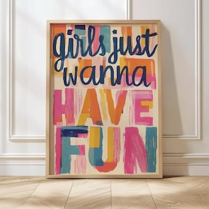 Arte de chicas que solo quieren divertirse, impresión positiva, arte de pared retro, impresión tipográfica, arte de pared con citas, impresión maximalista, póster de chica divertida, arte de pared de los 80