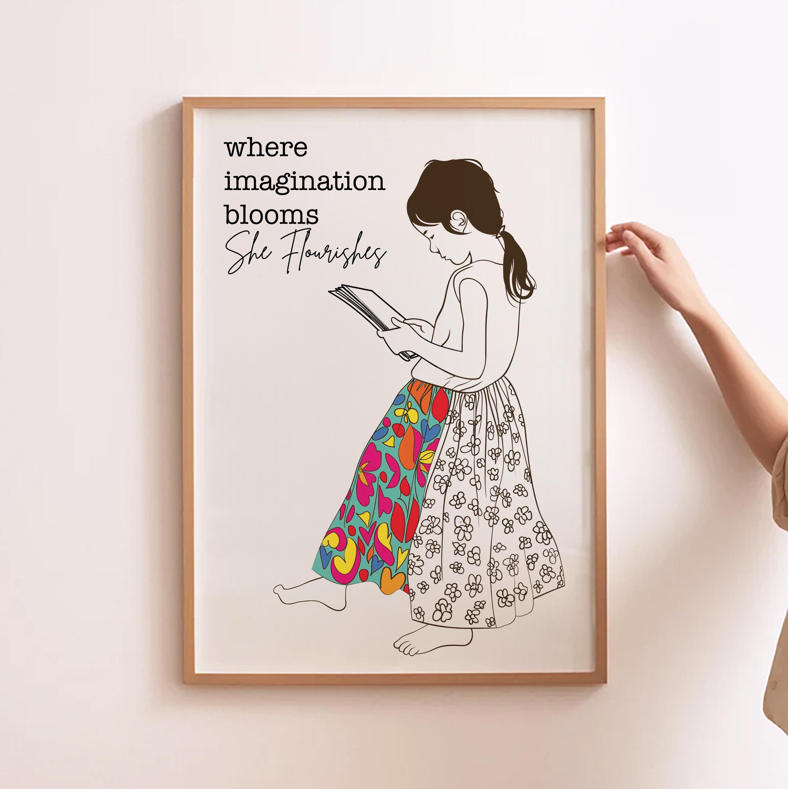 Girl Reading Art Bookish Prints Reading Corner For Girls Kids Reading Prints Educational Reading Girl Reading Line Art  Reading Nook Prints