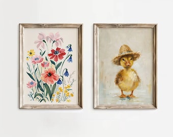 Farmhouse Nursery Art Vintage Duck Art Rustic Wall Art Decor Vintage Farmhouse Wall Art Farm Animal Print Nursery Duckling Vintage Prints