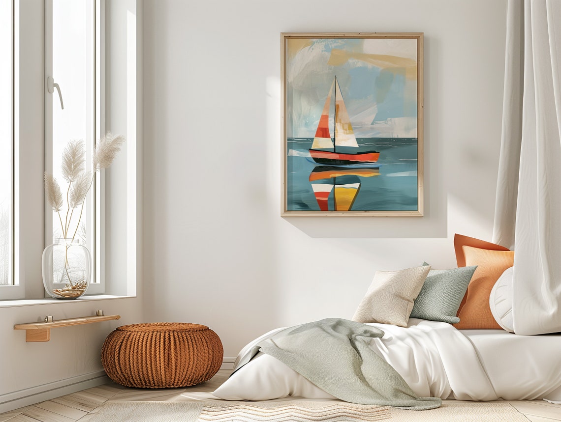 Boys Room Boat Art Mountain Print Tree Nursery Decor Nursery Wall Art ... - Nordic Navigational Room Decor