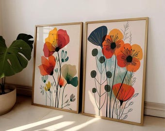 Arte abstracto de amapola impresiones escandinavas impresión de flores coloridas arte de pared botánico moderno arte de impresión de flores arte floral escandinavo