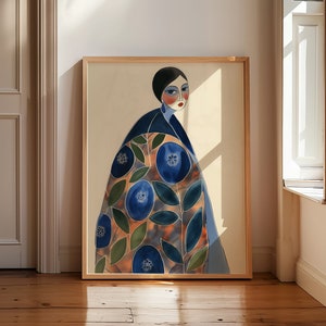 ブルーの抽象的な壁プリント、女性のファッションアート、マティスにインスパイアされた絵画、花のアート装飾、モダンな壁掛け、現代的な壁装飾