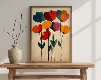 Poppy Print Botanical Print Poster Vintage Art Decor Minimalist Style Colorful Poppy Print Bedroom Decor Poppy Art Print Rainbow Poppies