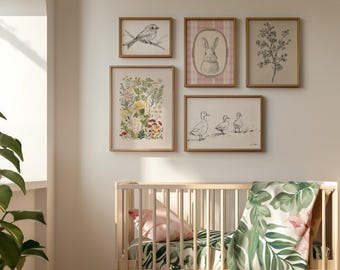 Vintage vivero arte pato vivero impresiones granja vivero arte flores silvestres pared decoración bebé niña vivero impresiones vintage bebé habitación pared arte