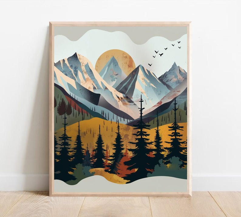 Boy Room Mountain Nursery Art Mountain Print Tree Nursery Decor Nursery Wall Art Adventure Theme Nursery Nordic Style Boys Room Prints image 5