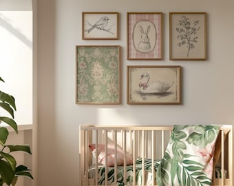 Vintage Nursery Art Duck Nursery Prints Farmhouse Nursery Art Wildflower Wall Decor Baby Girl Nursery Prints Vintage Baby Room Wall Art