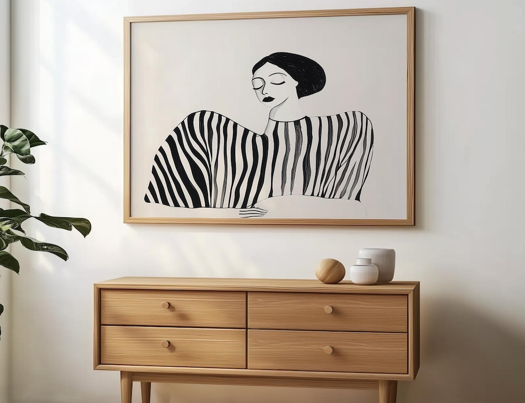 Abstract People Wall Art Black and White Print Black Stripe Painting ...