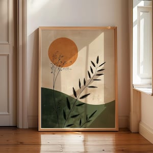Japandi Wall Art Minimalist Japanese Art Scandi Prints Beige Green Decor Modern Scandinavian Art Japanese Poster Sun Art Scandi Wall Art image 2