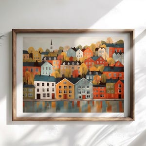 Arte escandinavo, arte popular noruego, estampado floral de pájaros, galería de arte nórdico, arte para sala de estar, decoración moderna para el hogar, conjunto de arte para cafetería, arte escandinavo imagen 10
