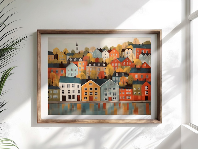 Arte escandinavo, arte popular noruego, estampado floral de pájaros, galería de arte nórdico, arte para sala de estar, decoración moderna para el hogar, conjunto de arte para cafetería, arte escandinavo imagen 10