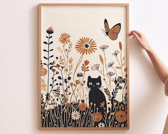 Modern Cat Art Black Cat Print Contemporary Cat Art Black Cat Wall Art Cat Lover Art Abstract Black Cat Art Funny Cat Print Monochrome Cat